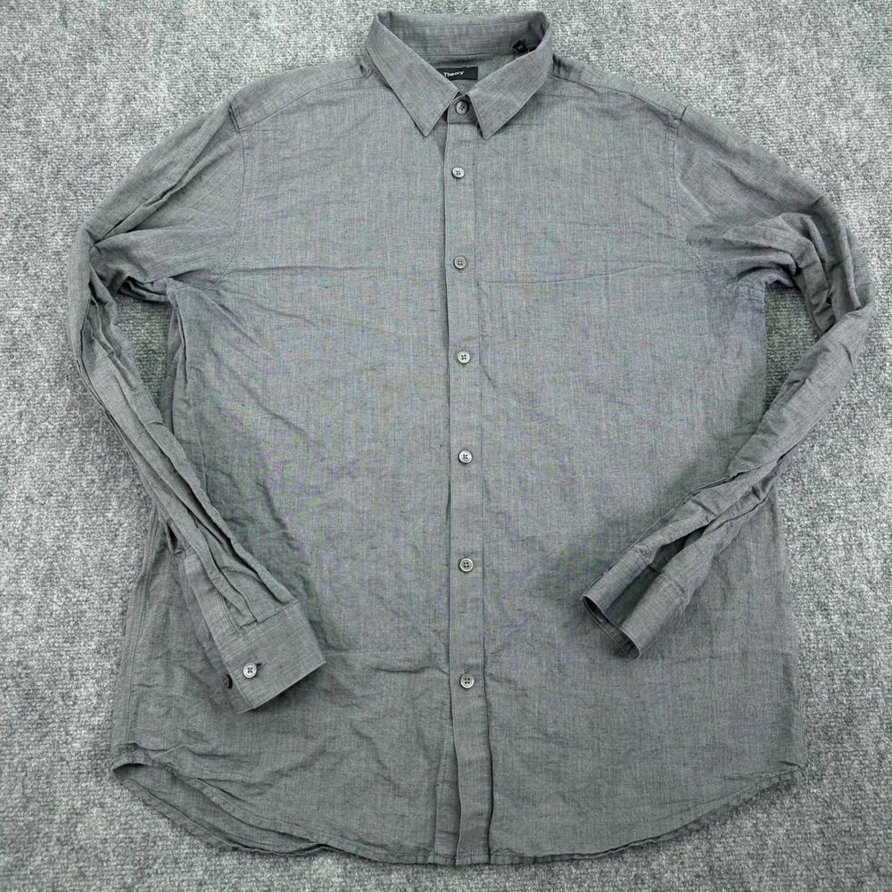 Theory Shirt Men's XL Charcoal Edward‎ Essential Linen Cotton Blend Button Down